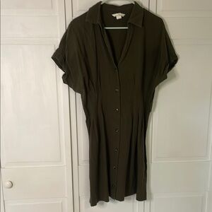 H&M Olive Linen Blend Button Up Dress
